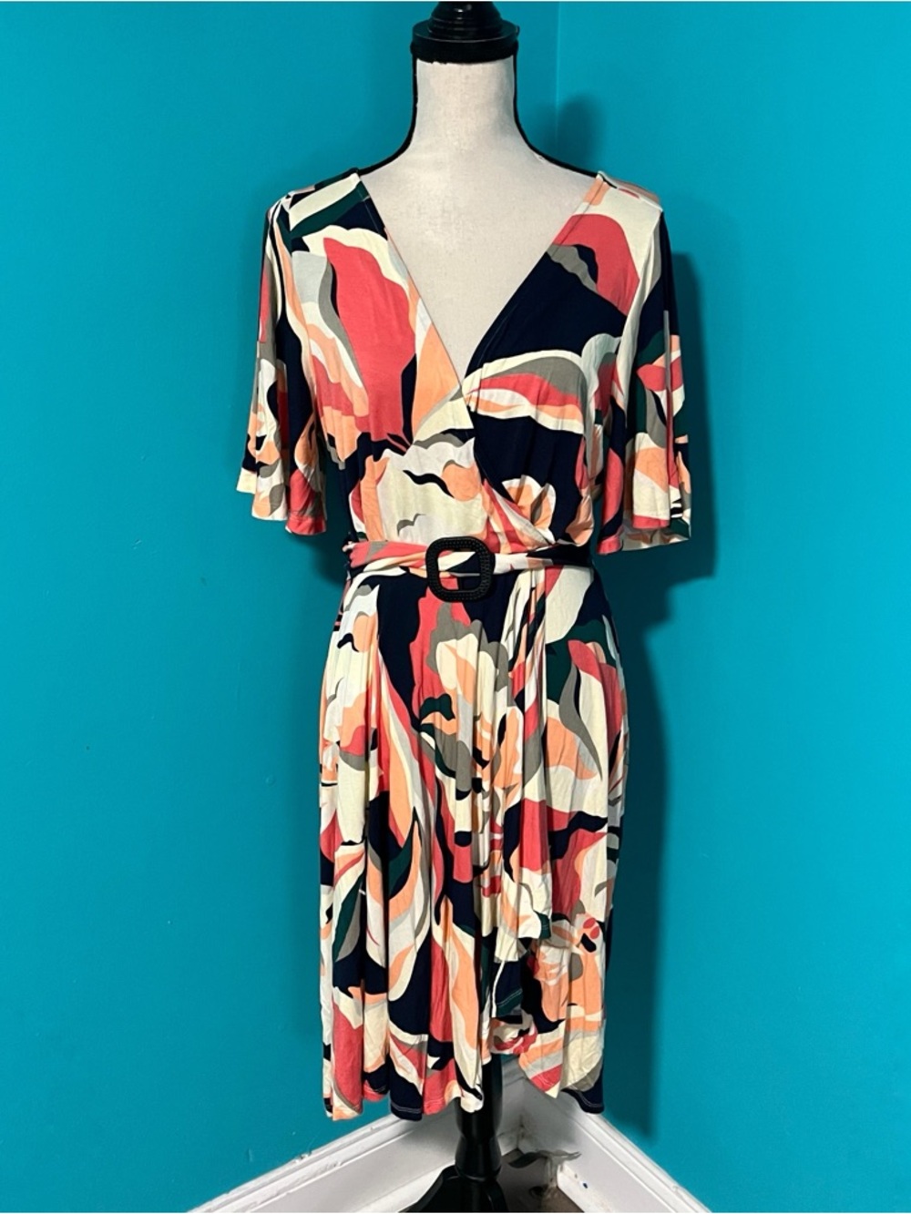 Venus x Lascana M Multicolor Short Sleeve Faux Wrap Dress